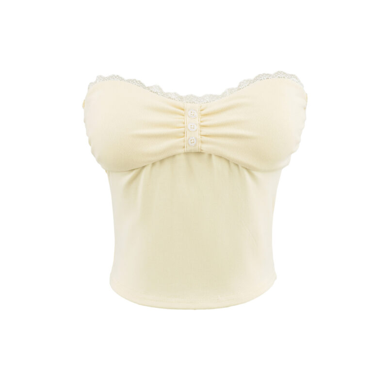 Lace trim tube top with built-in bra #C003