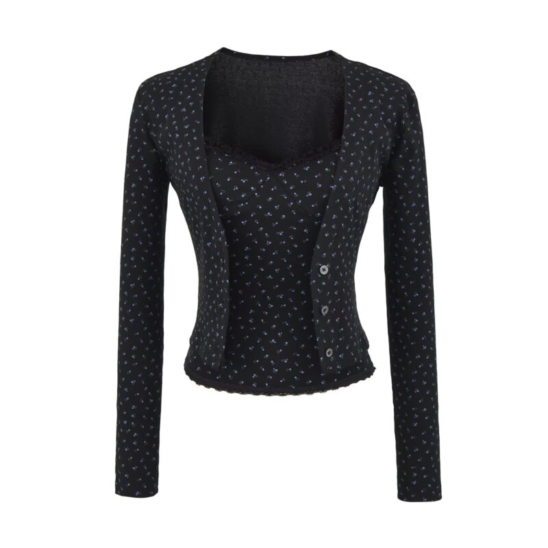 Camisole and cardigan set with lace trim  #C019