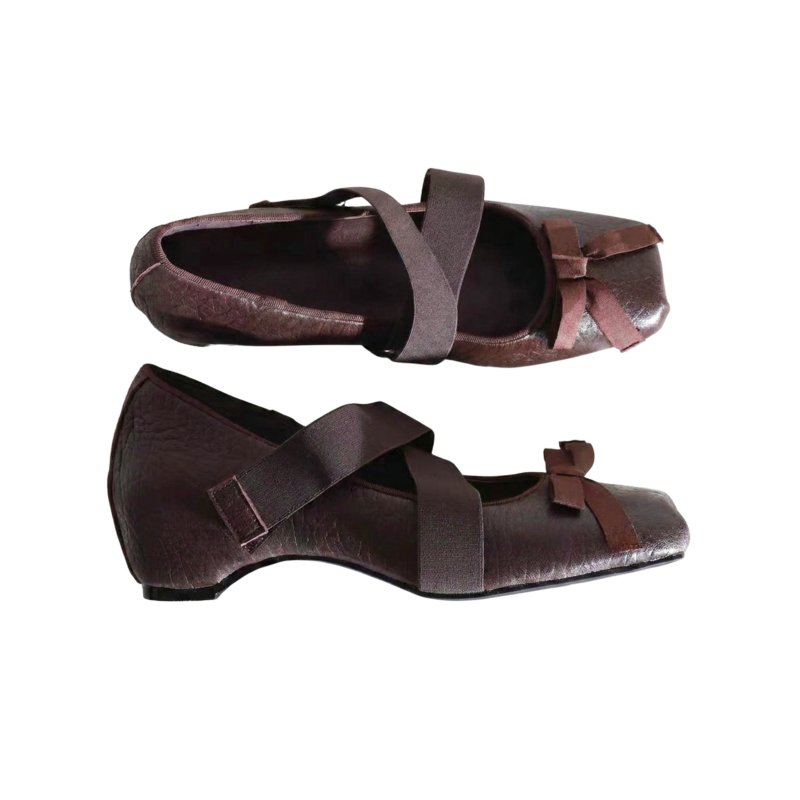 Square toe ballet flats with cross bands  #S036