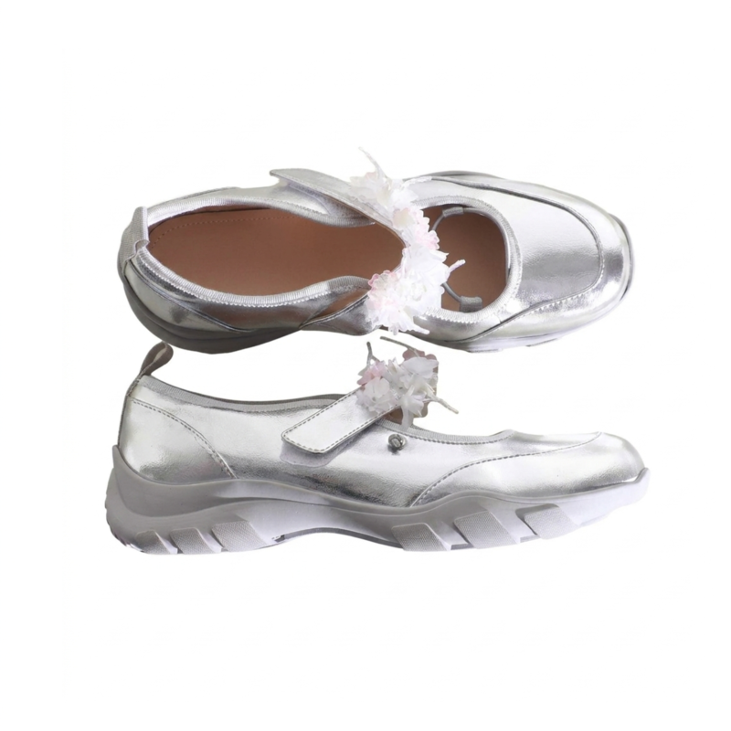 Ballet flat sneakers with beaded flowers  #S040