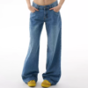 Low rise baggy jeans in wash blue with leopard stars  #D002