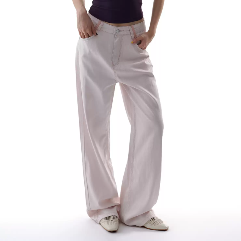 Lyocell high rise wide leg jeans in pink  #D001